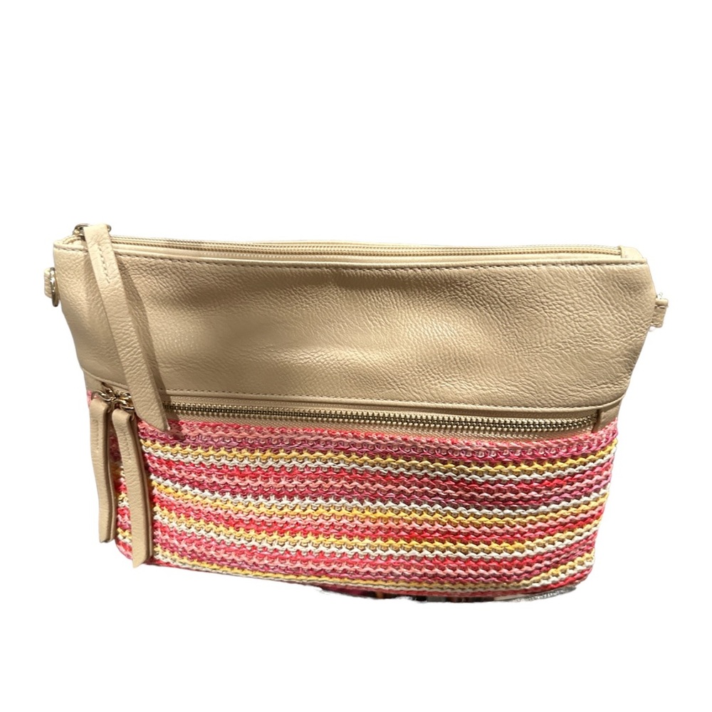 NWOT no brand leather cream and pink crochet so cute comes with strap